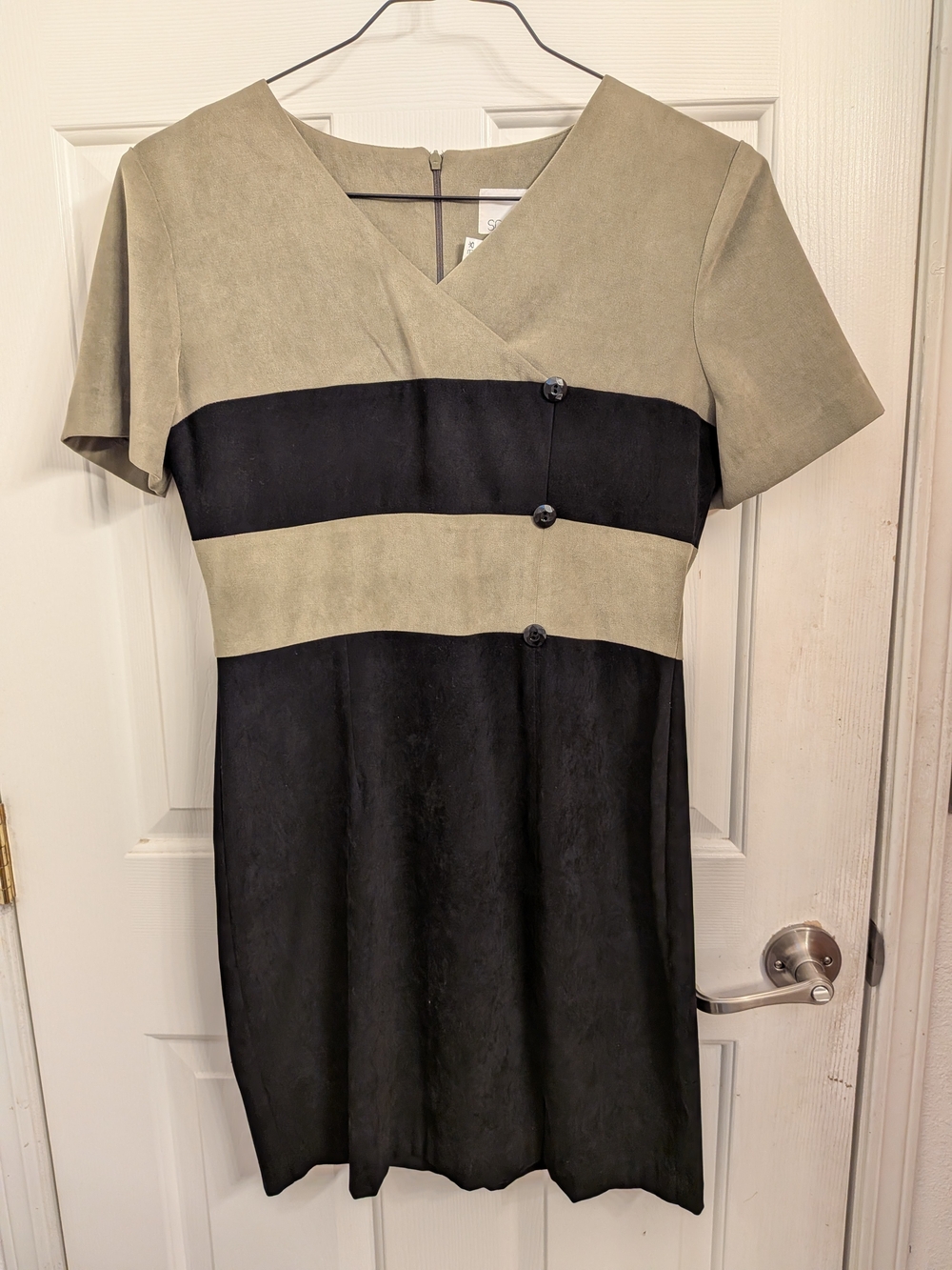 Scarlett Olive and Black Colorblock V-Neck Midi Dress